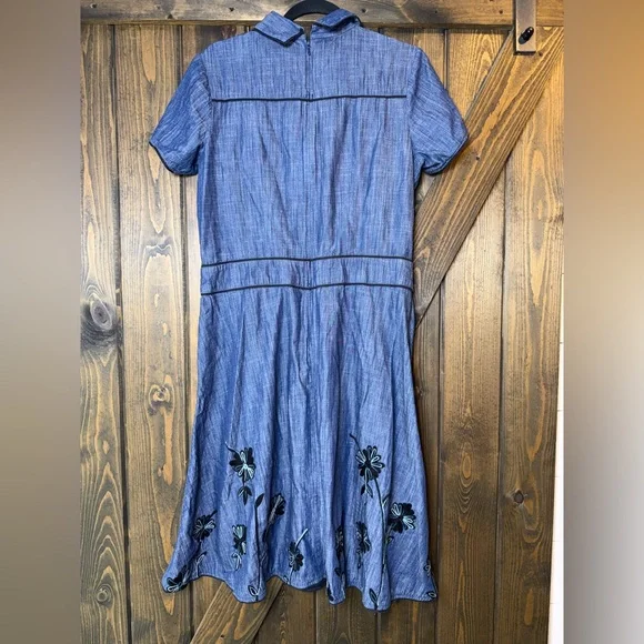 Wayward Fancies eShakti Floral Embroidery Chambray Dress Boho Cottagecore Sz M - Picture 2 of 7